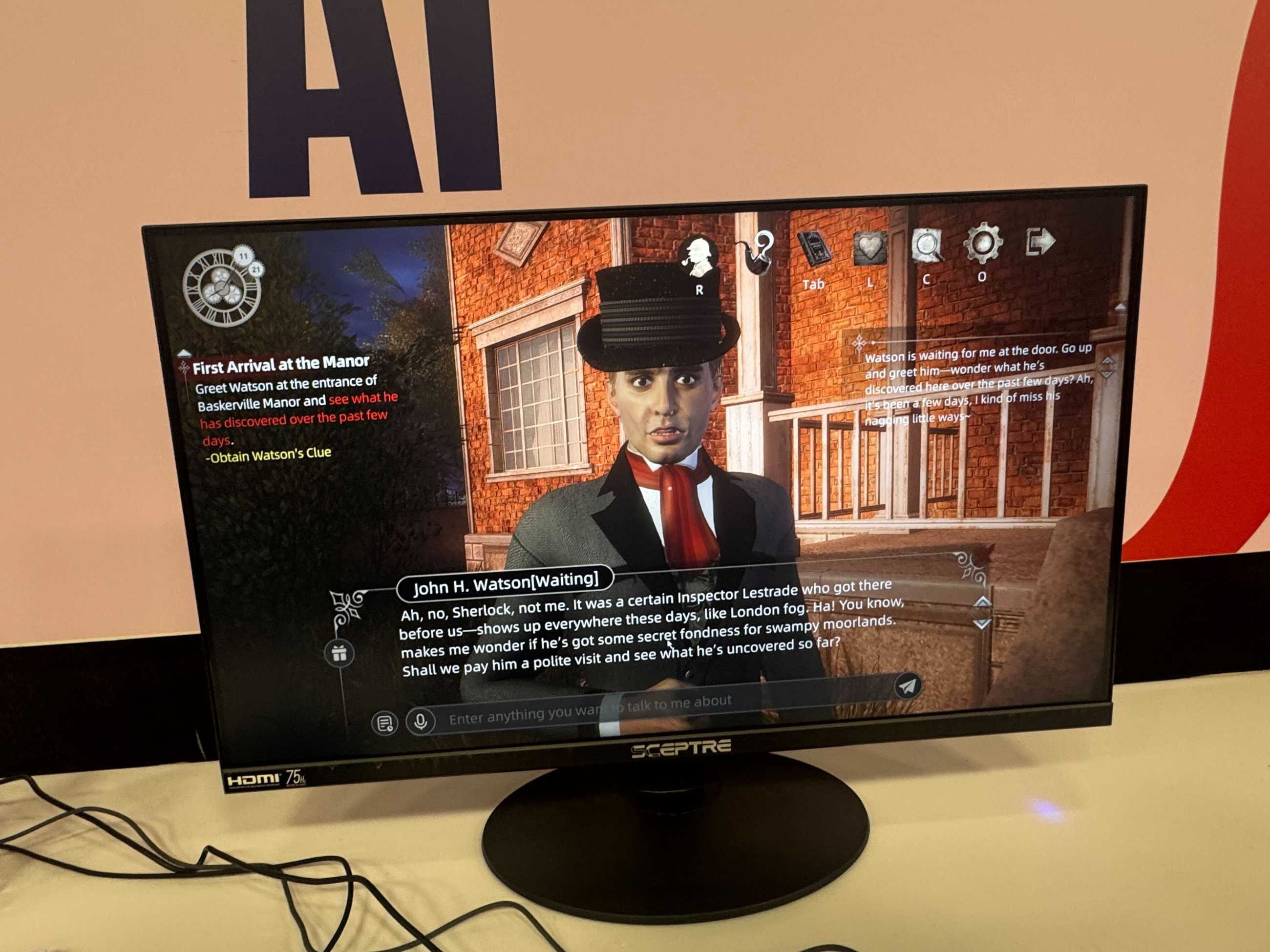 An AI-powered Watson speaks in a Sherlock Holmes video game.