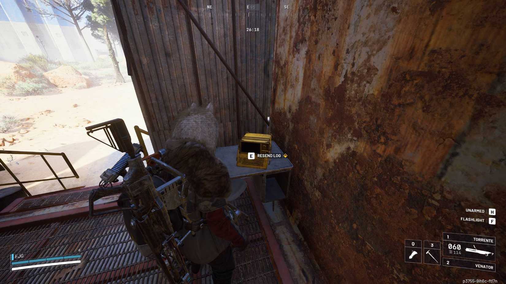 The player in Arc Raiders standing next to the terminal to resend the log in the field depot.