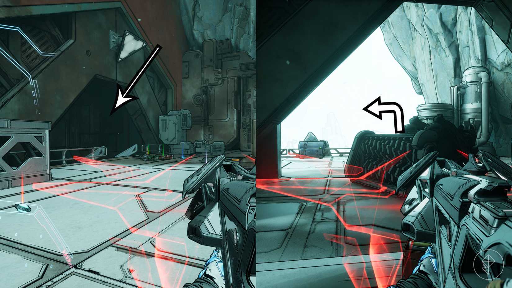 A montage using two Borderlands 4 images showing the path to Maurice's Vending Machine in March 31