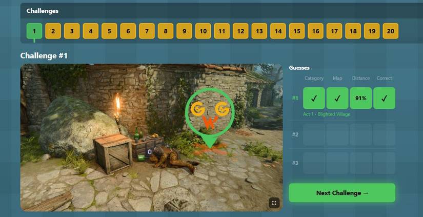 A player correctly guesses a location in Baldur's Gate 3 via Game World Guesser.