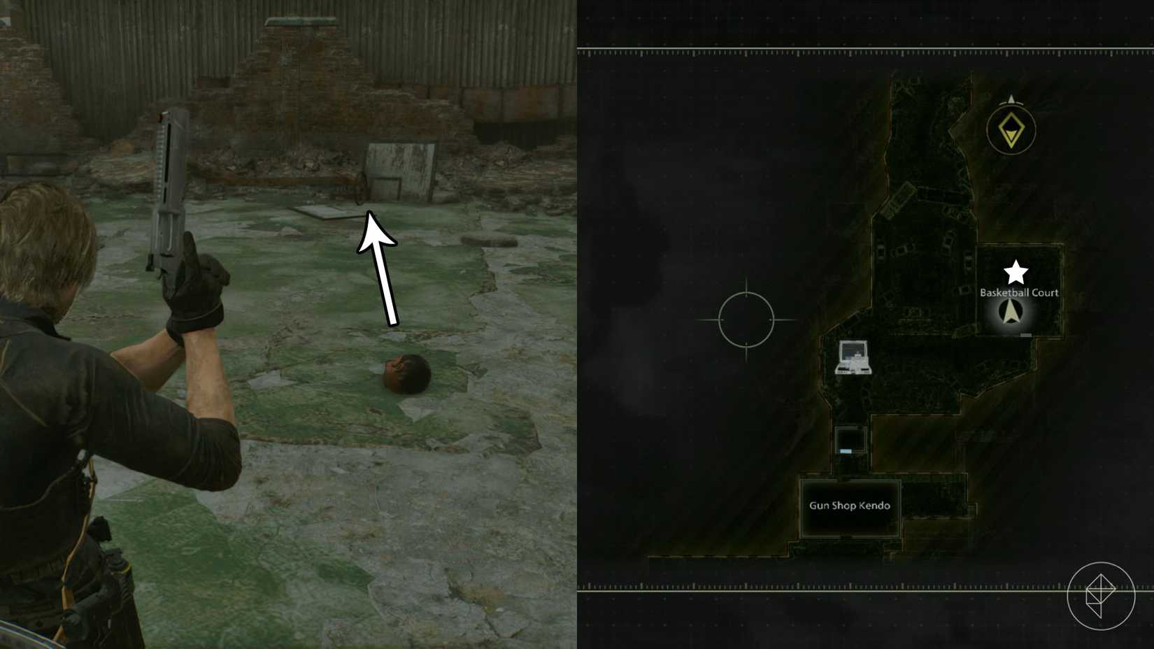 Leon at a basketball court in Resident Evil Requiem.