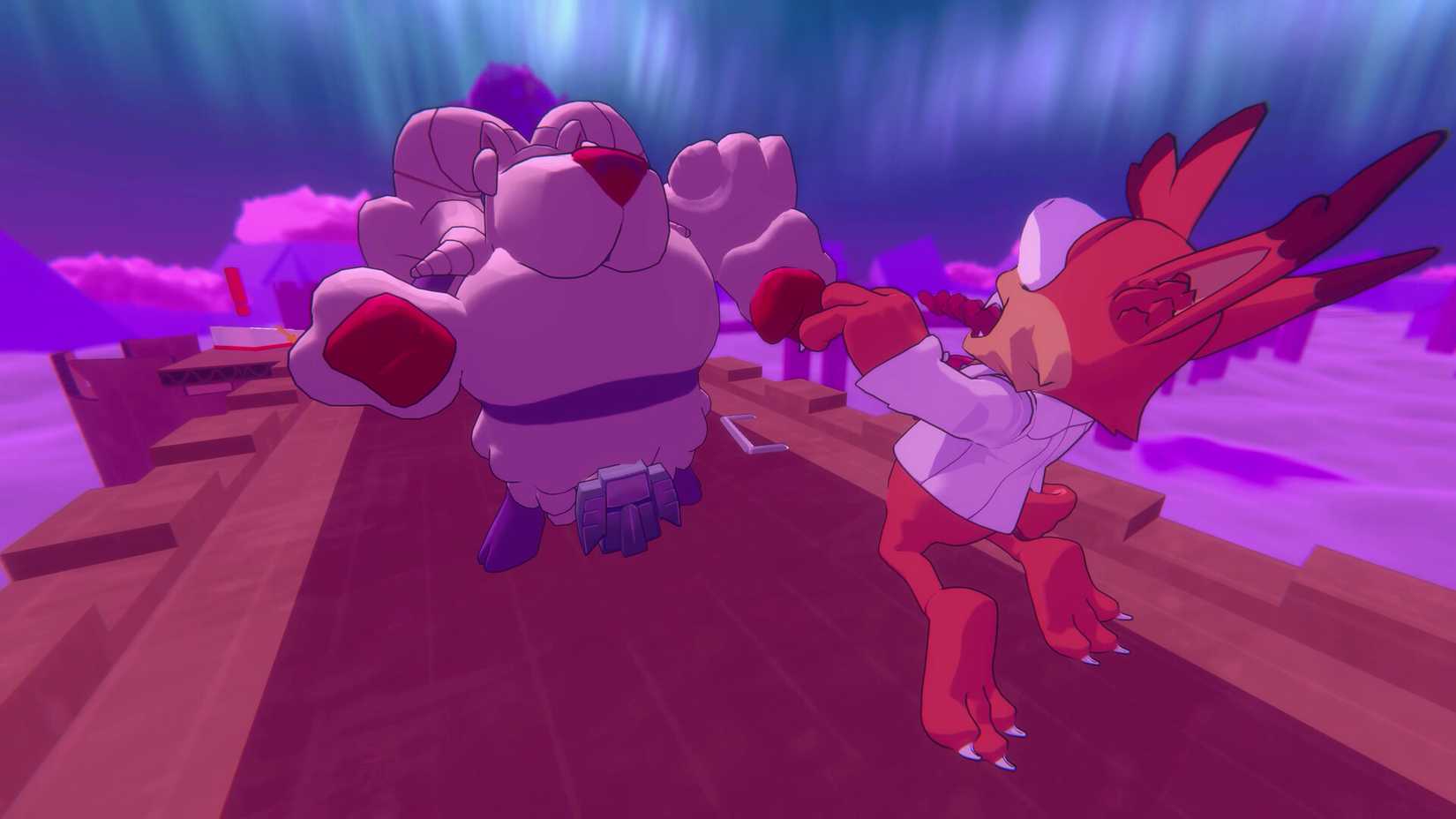 Bubsy pounces at a ram enemy in Bubsy 4D.