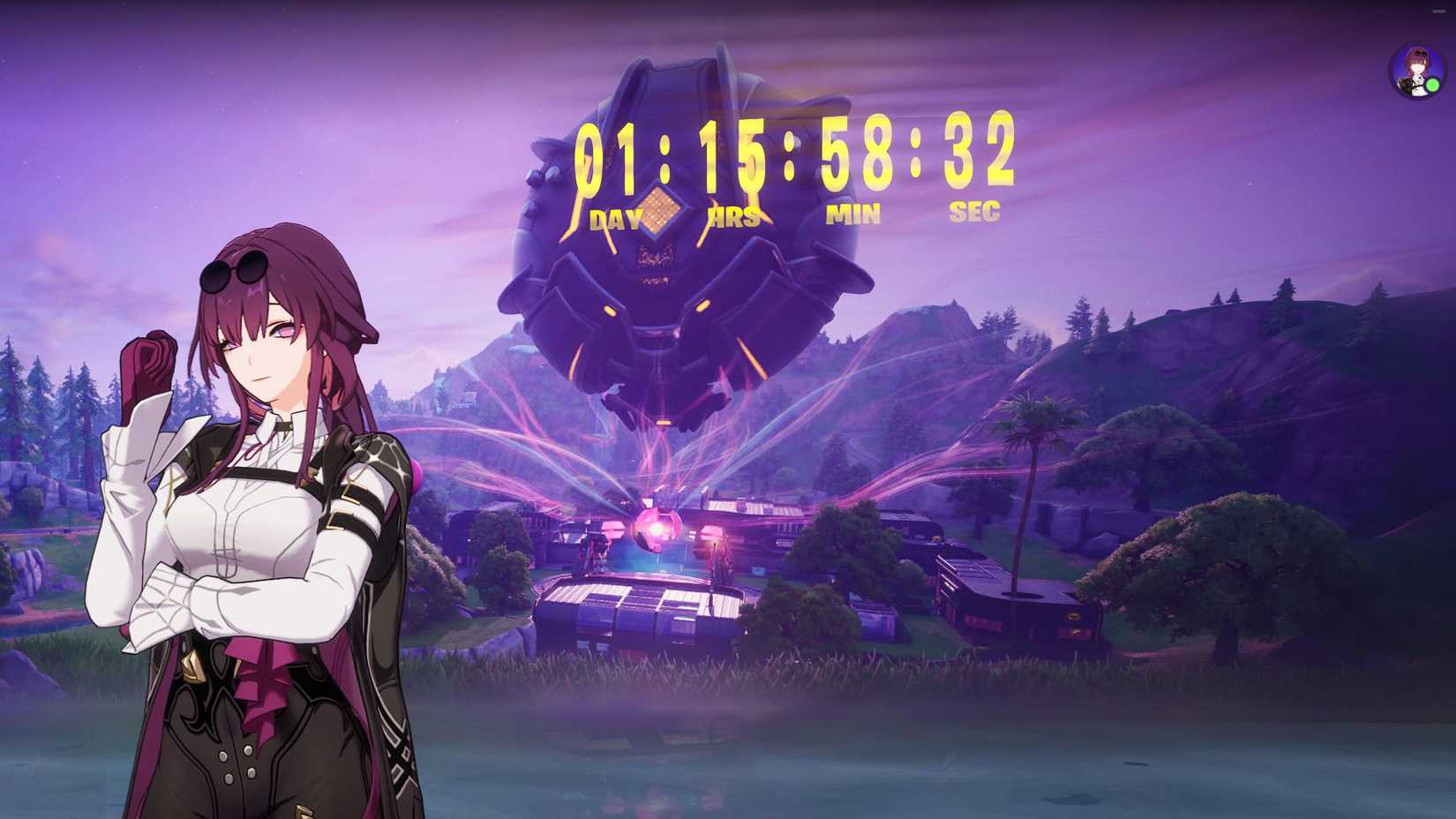  Star Rail standing in front of a countdown timer in the Fortnite lobby.