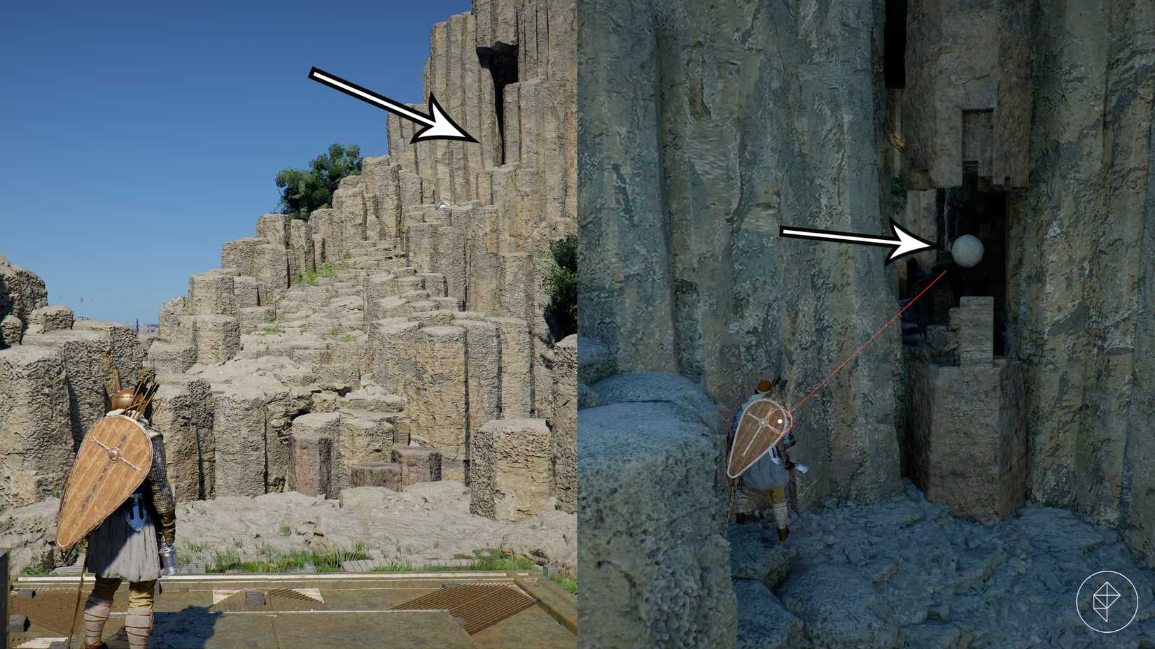 The path to the first laser orb on the Precipice of Truth Abyss island in Crimson Desert.