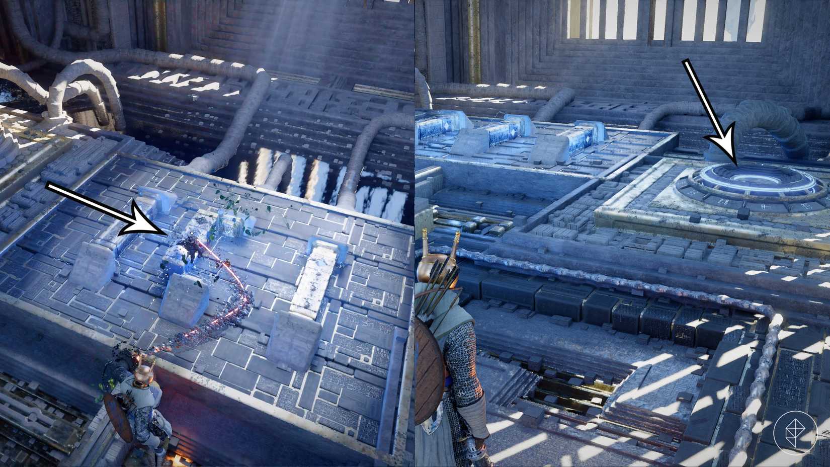 Kliff activates a portal during the Root's End Abyss challenge in Crimson Desert.