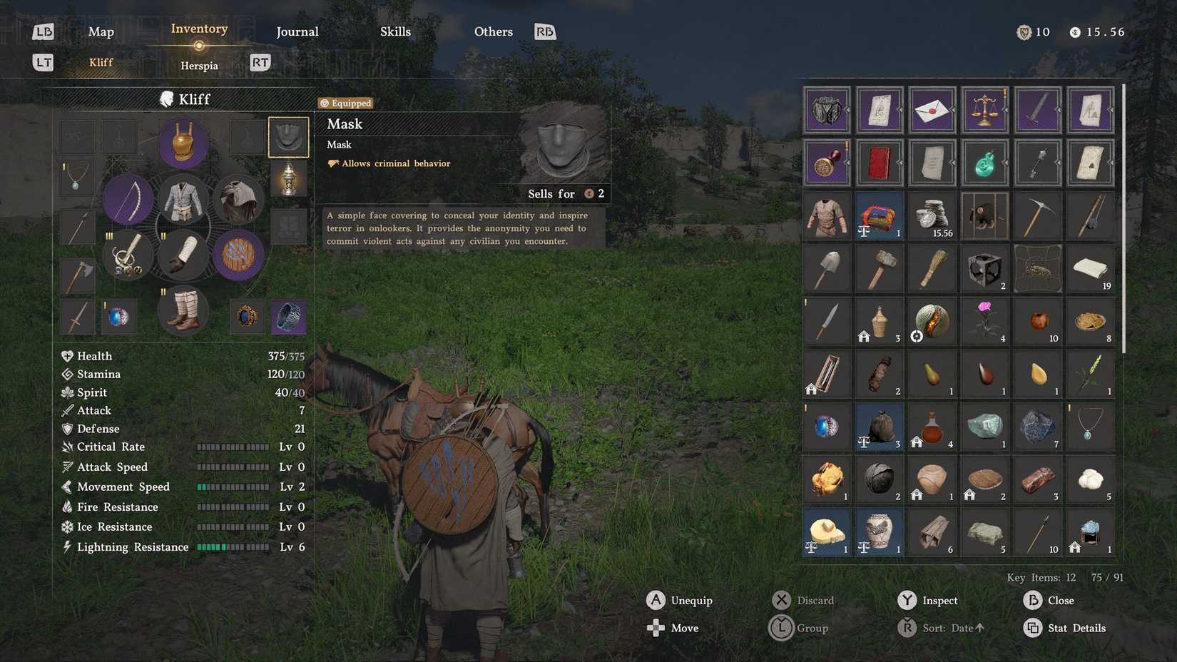 A criminal mask in Crimson Desert's inventory screen