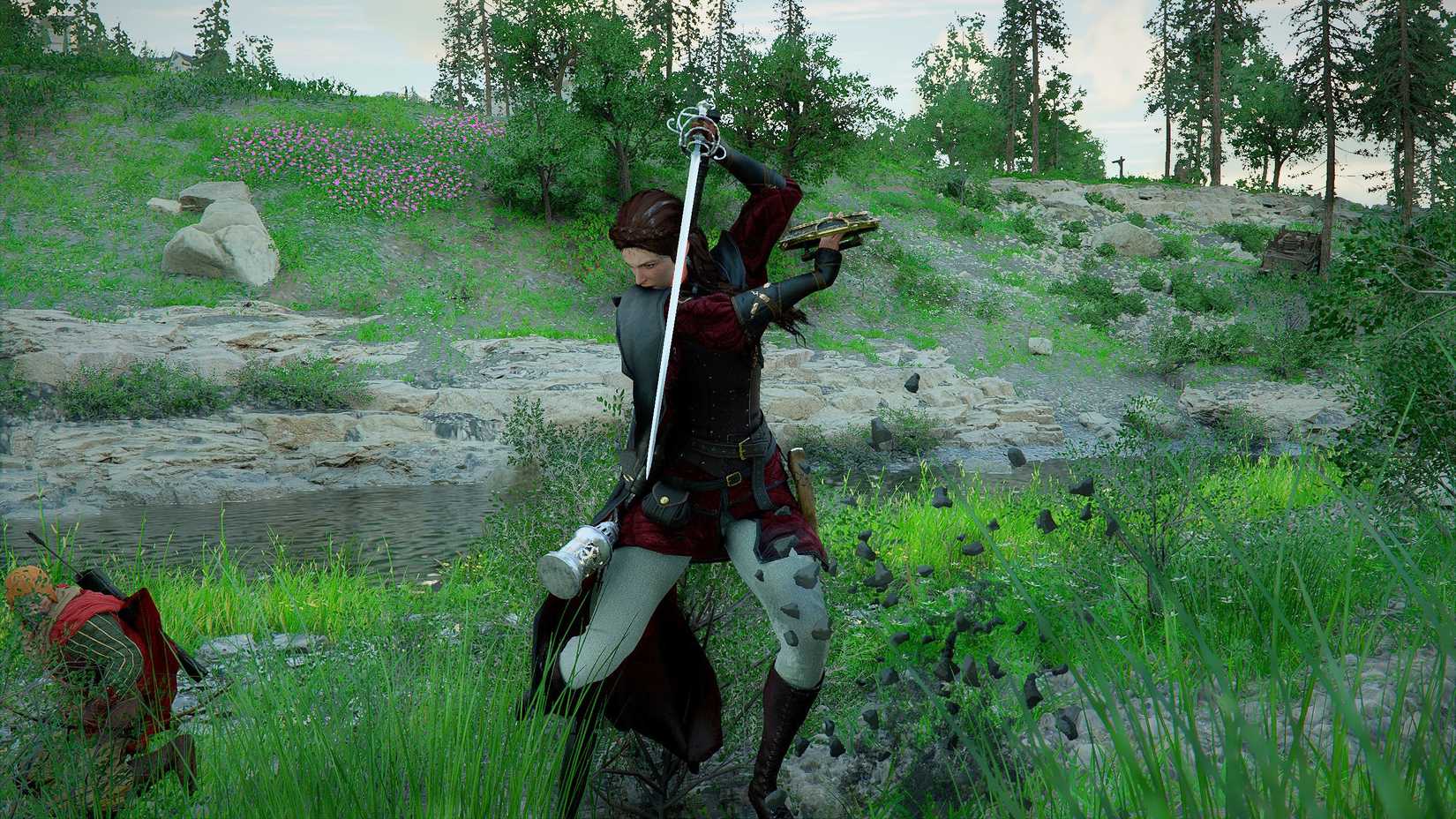 Damiane parrying with her sword in Crimson Desert