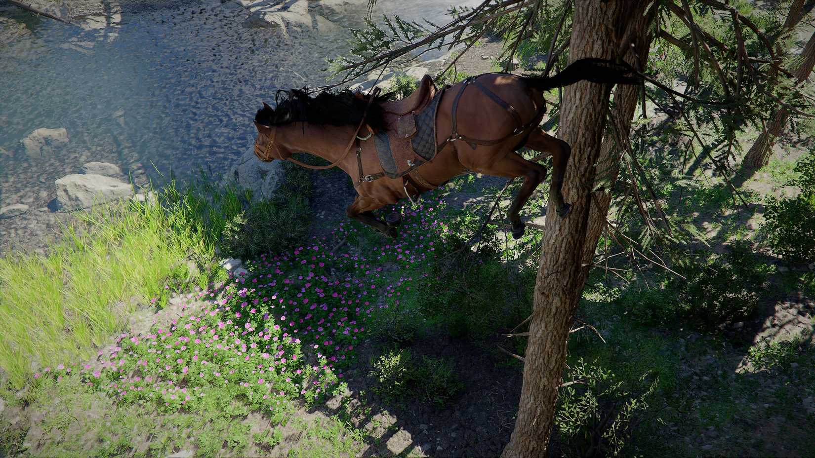 A horse free-falling in Crimson Desert