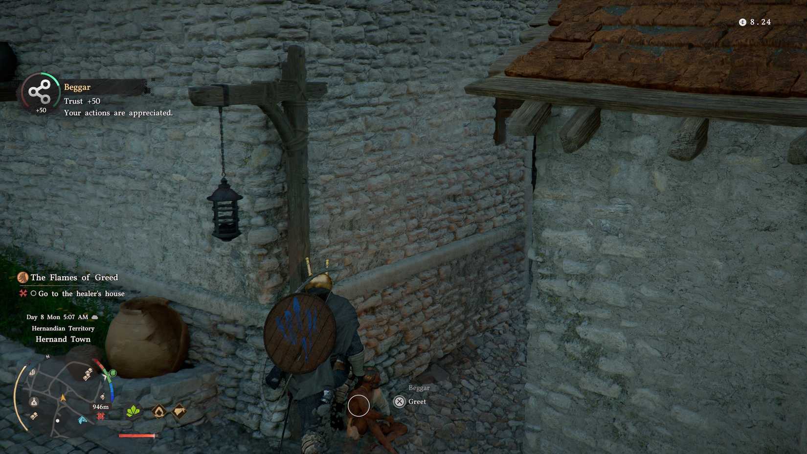 Kliff kicking a beggar in Crimson Desert