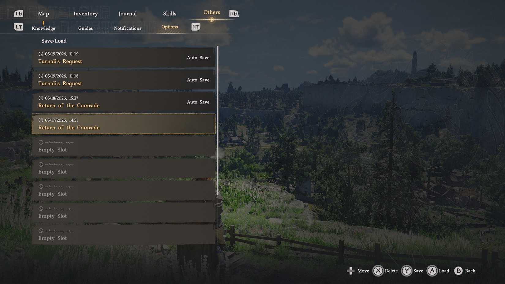 The save menu in Crimson Desert
