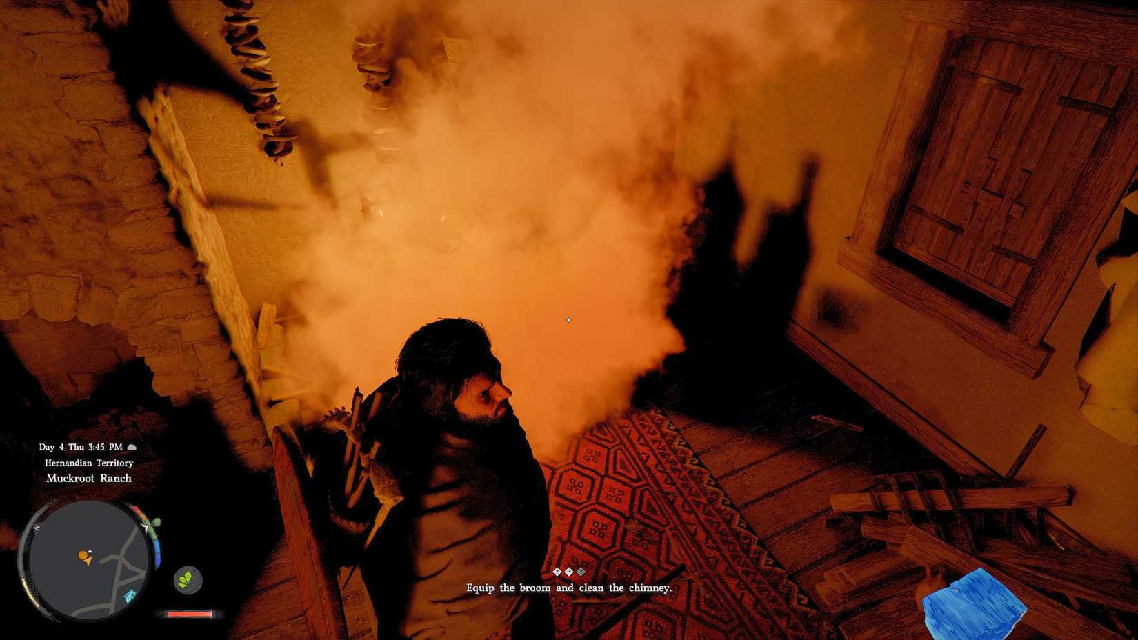 Kliff standing near the ruins of a couple's bed in Crimson Desert