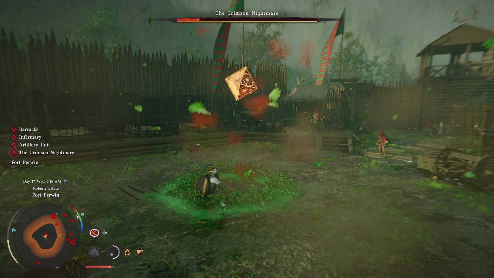 Kliff in Crimson Desert using Forced Repulsion against the Crimson Nightmare.