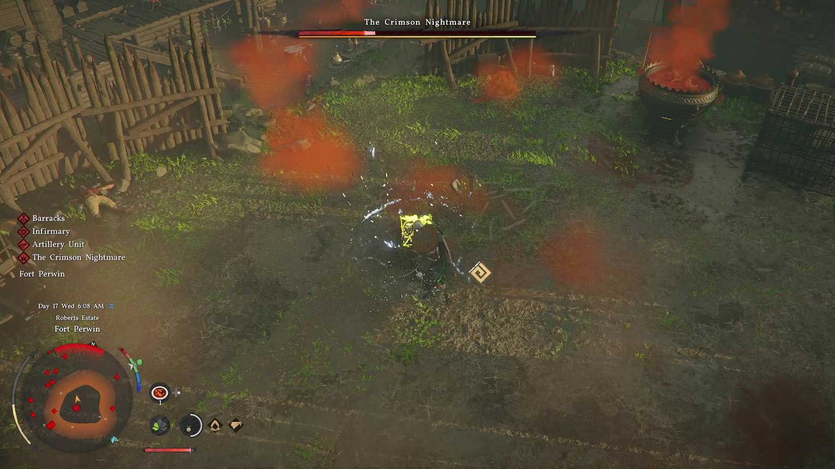 Kliff in Crimson Desert attacking the Crimson Nightmare on the ground.