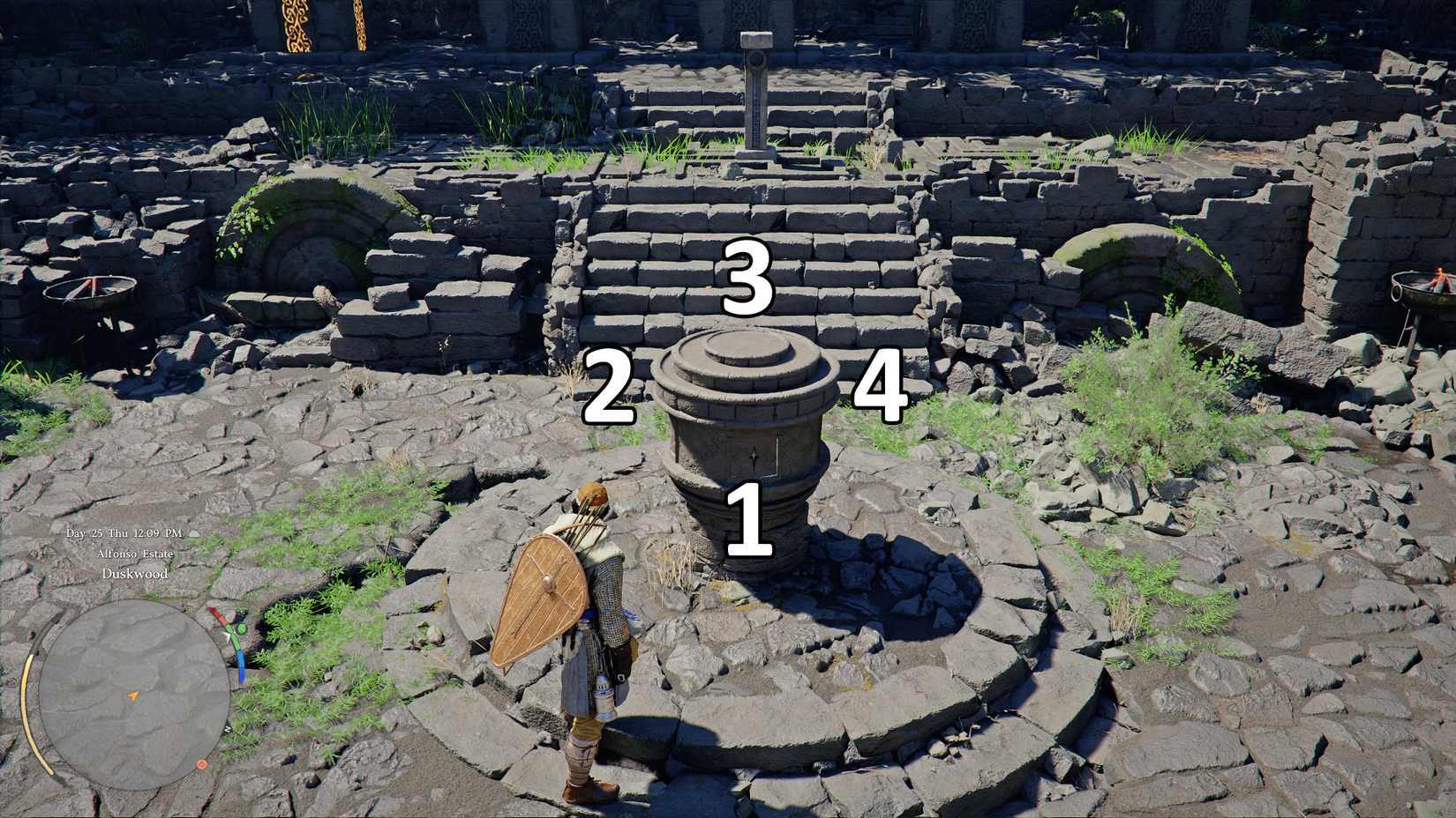 A numbered rotation device that forms the solution to the The Crimson Desert Duskwood puzzle.