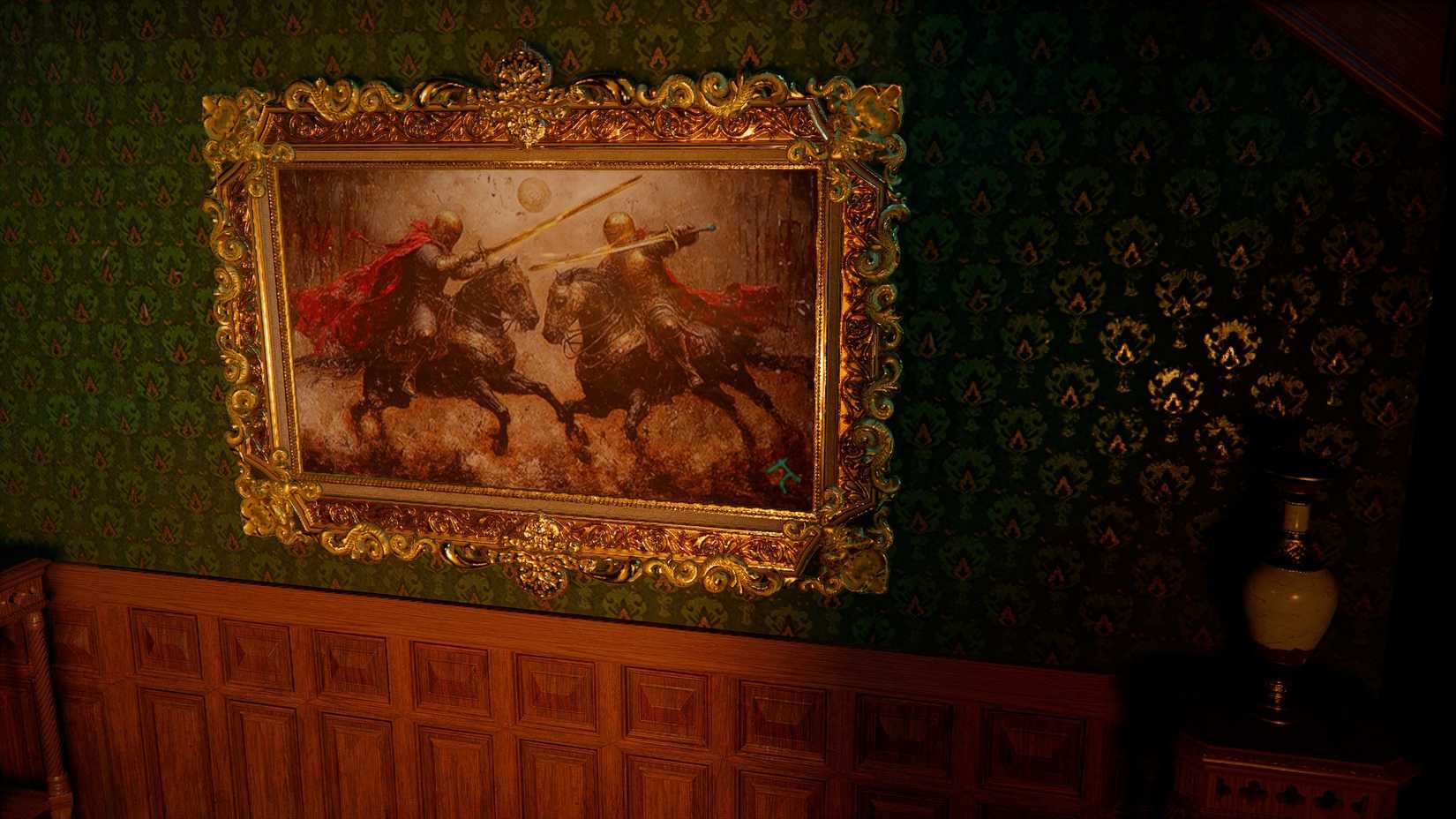 A hidden door behind a painting in Crimson Desert's Glenbright Manor