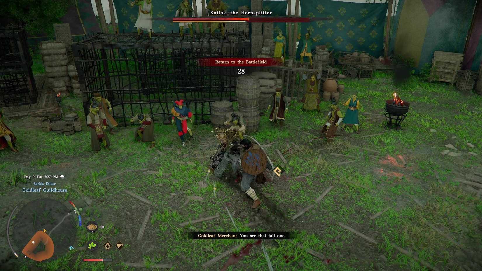 Kliff during the Hornsplitter boss fight in Crimson Desert, pushing the enemy out of bounds.