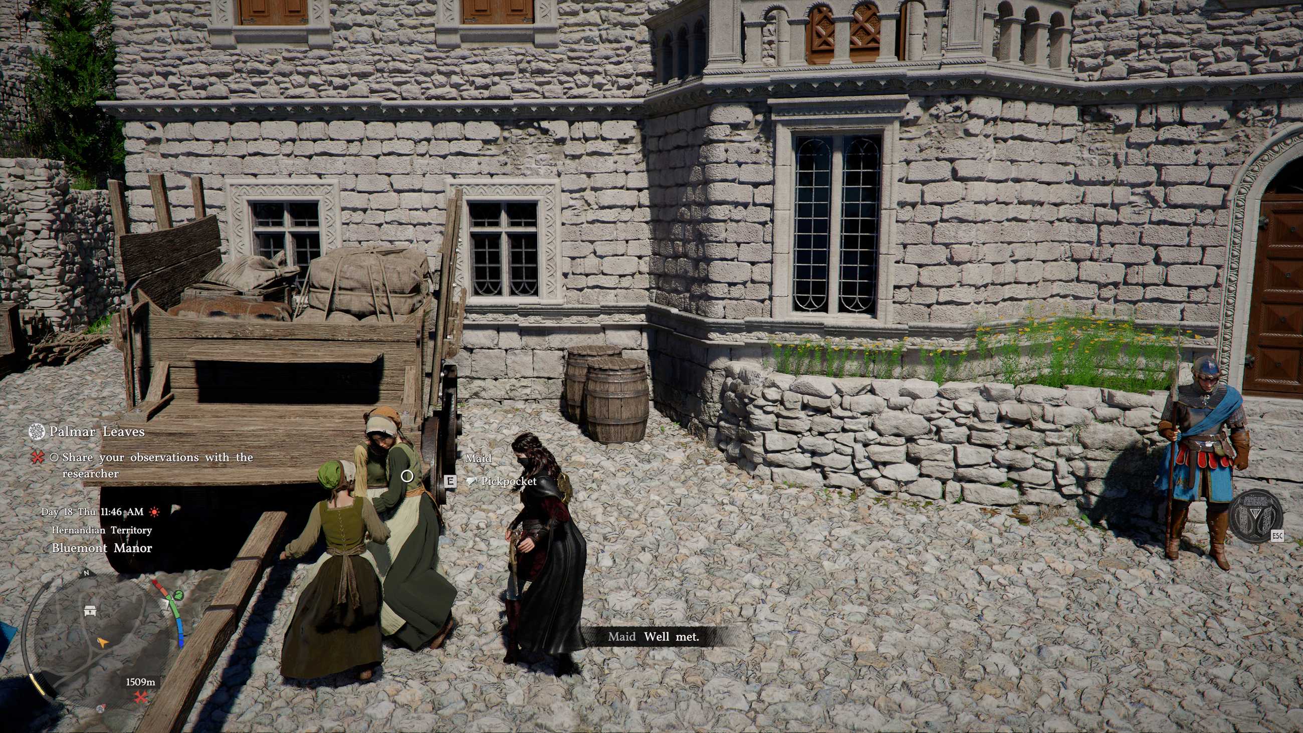 Damiane triggers the pickpocket interaction in Crimson Desert.