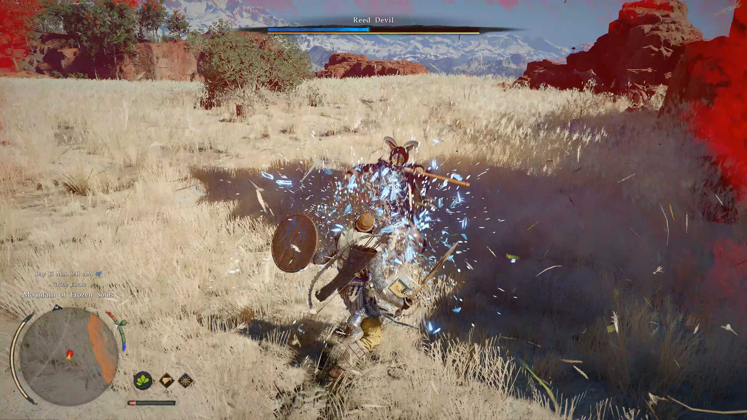 Kliff fights the Reed Devil boss in Crimson Desert.