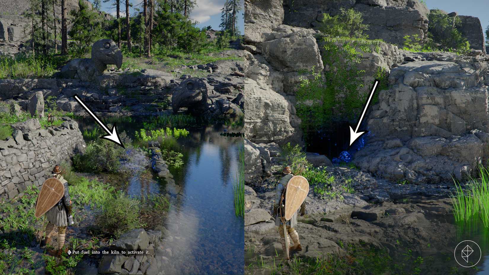 Arrows point to the final two fuel orbs needed to power a Crimson Desert kiln.