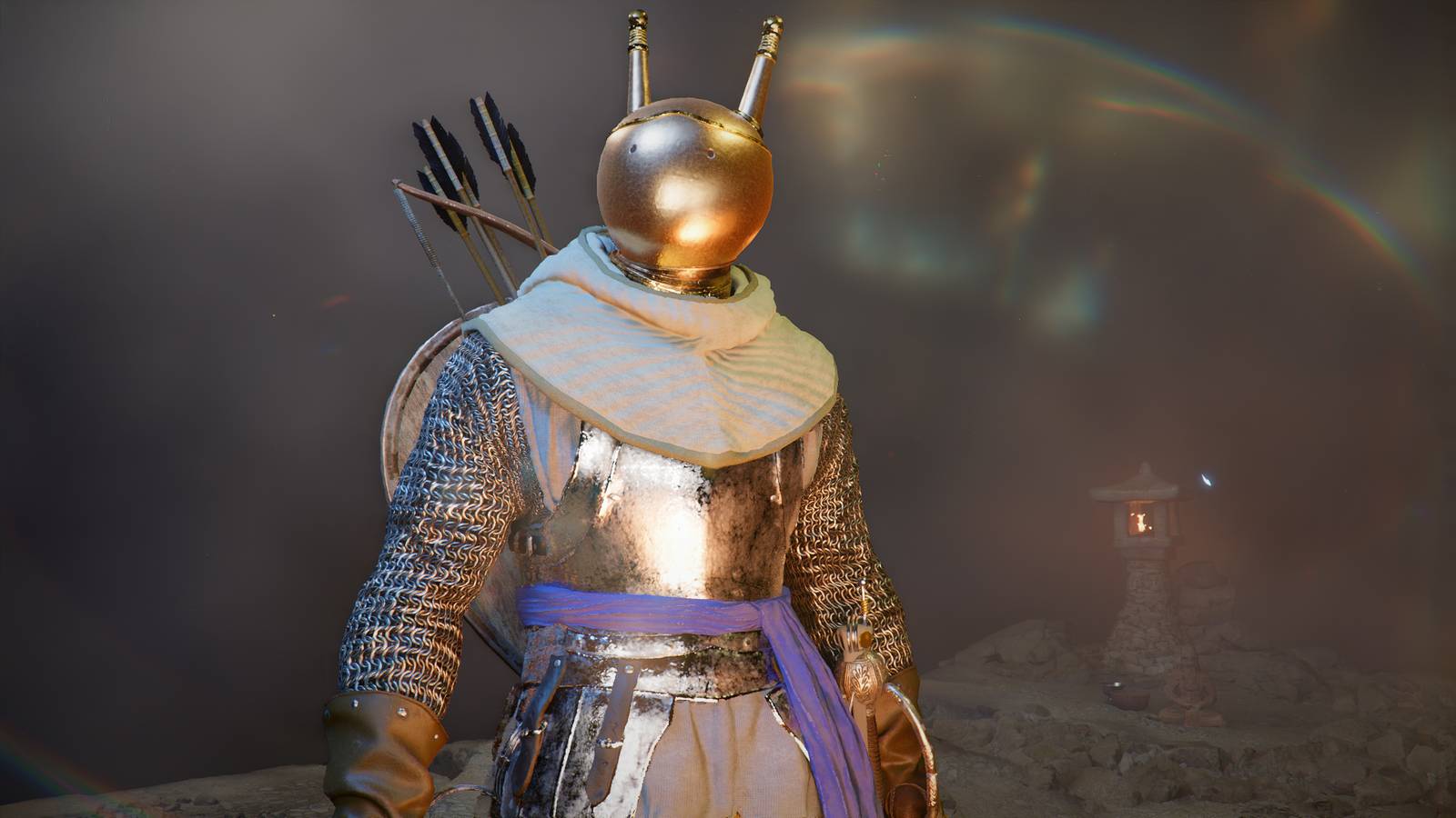 Kliff wears the golden visione helmet in Crimson Desert.