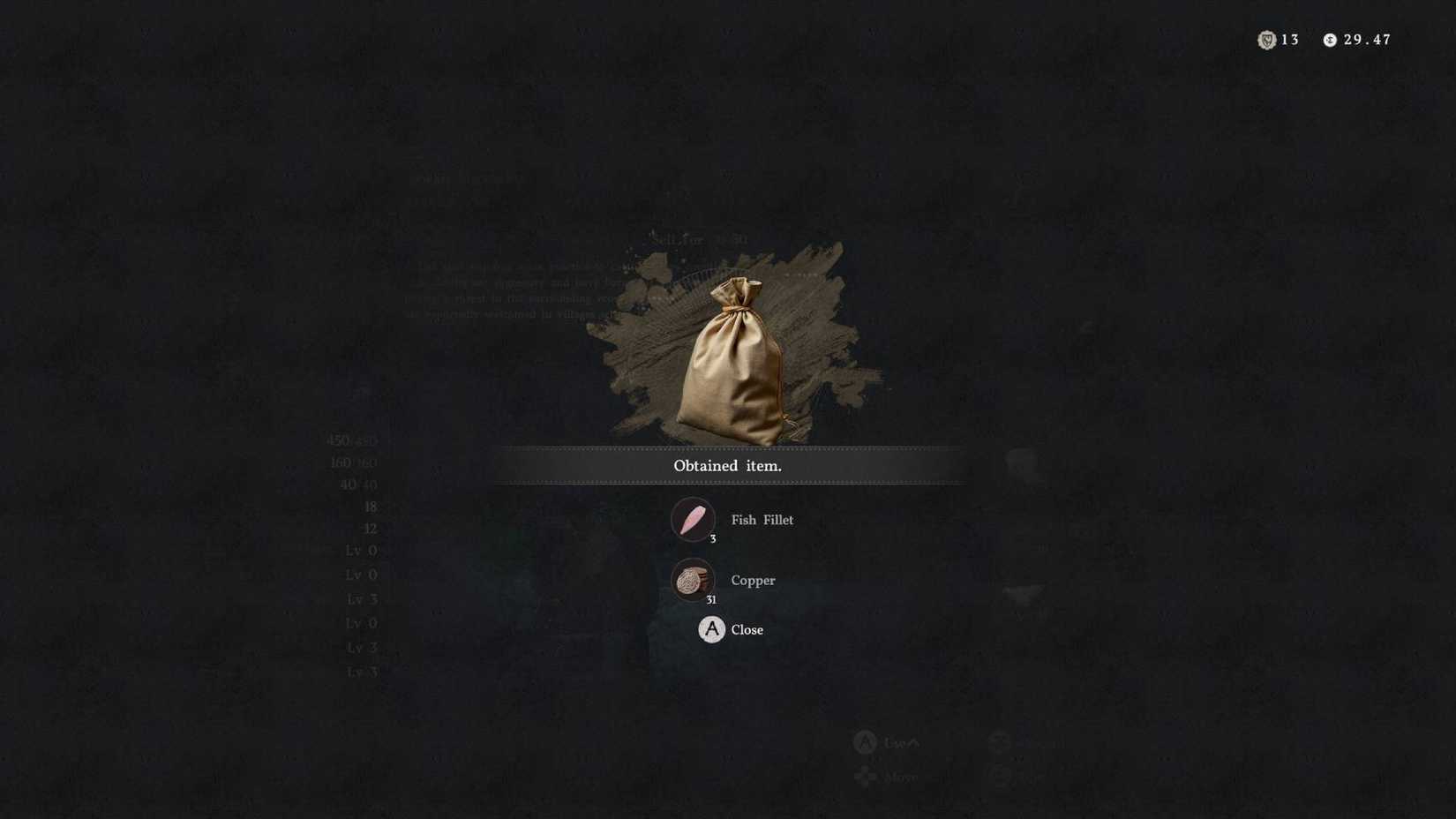 The reward screen when cleaning a fish in Crimson Desert.