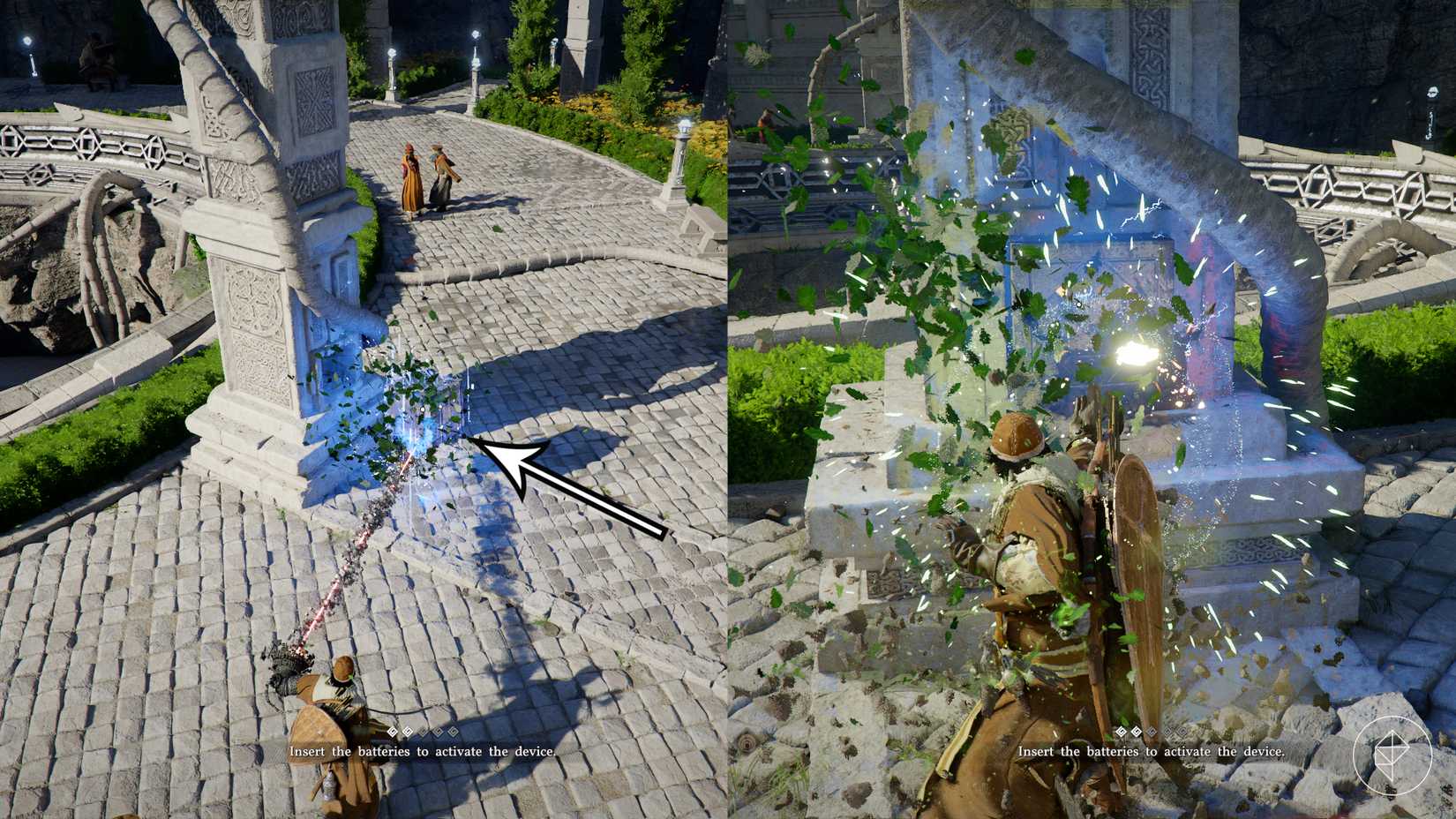 Kliff places the batteries in the generator to complete the Scholastone puzzle in Crimson Desert.