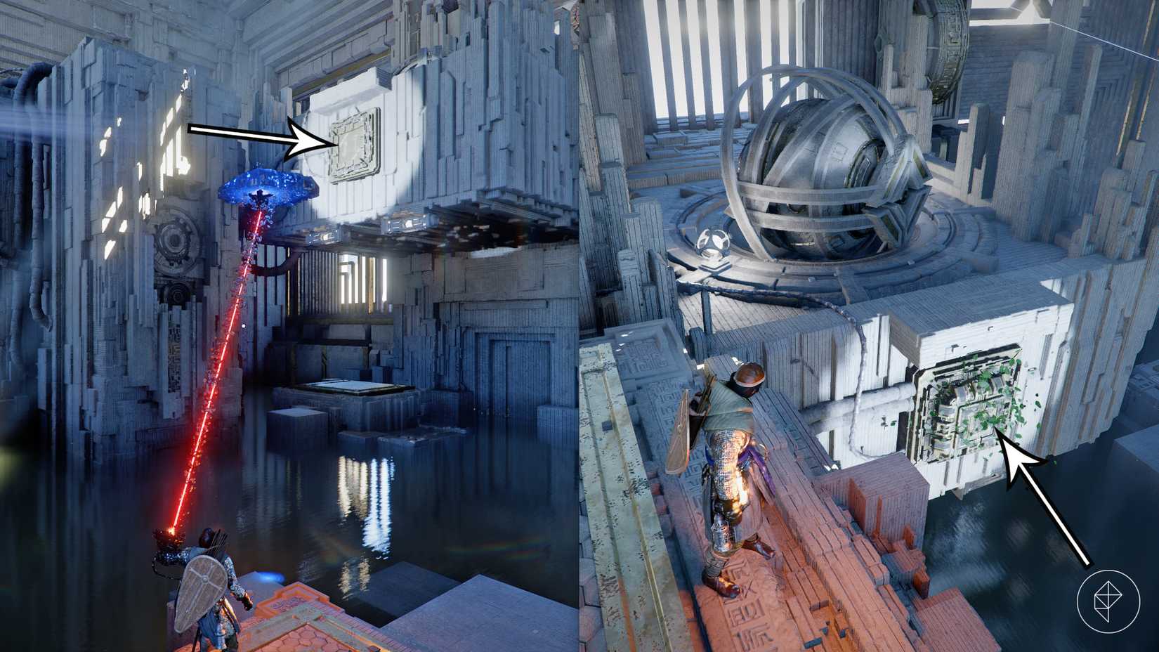 Kliff activates a laser orb device in Crimson Desert's Secret Garden.