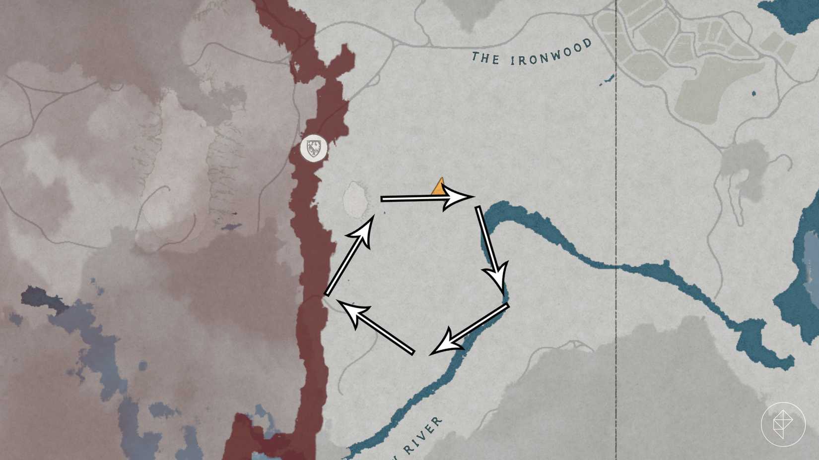 The walking route of the tree who carries the Relic of Pororin in Crimson Desert.