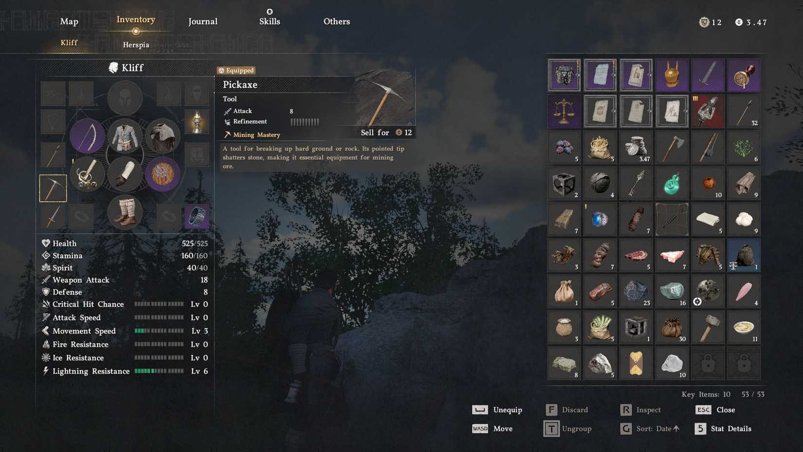 A Crimson Desert screenshot showing a pickaxe in the inventory