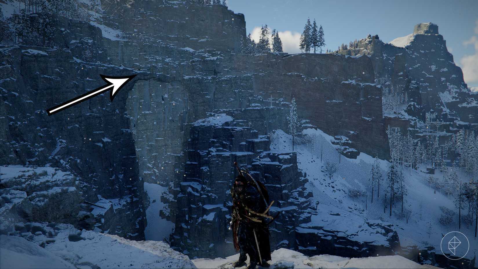 A Crimson Desert imagem showing the location of rock bridge in Hernand