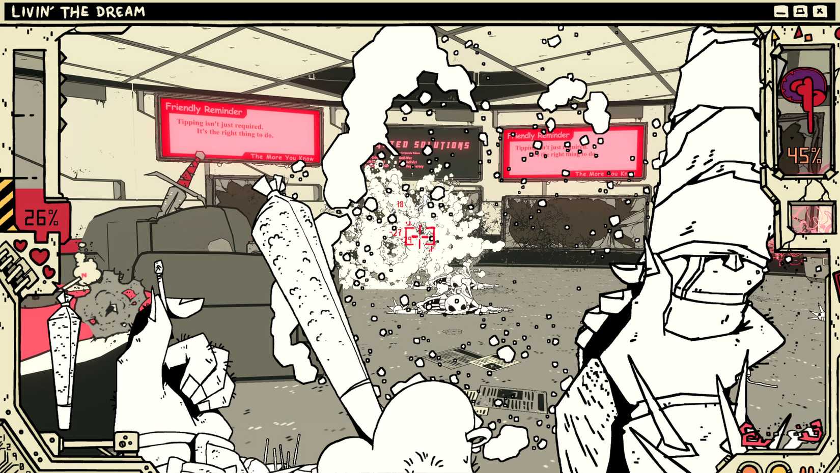 A barbarian shoots a shotgun in Cybrlich and the Death Cult of Labor.