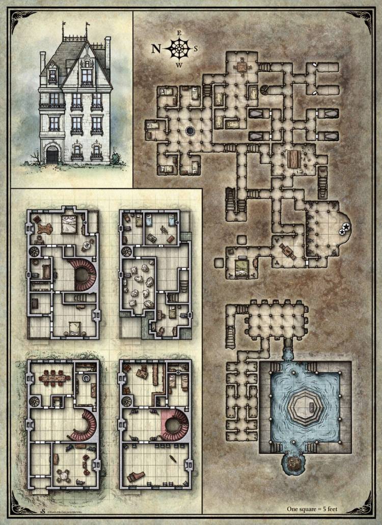 maps for the Death House Dungeons & Dragons adventure