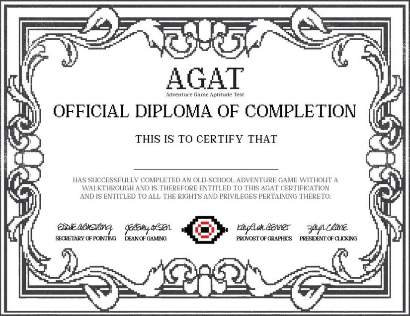 A version of the diploma that will be given out to test takers who successfully completed Maniac Mansion without a guide or walkthrough.