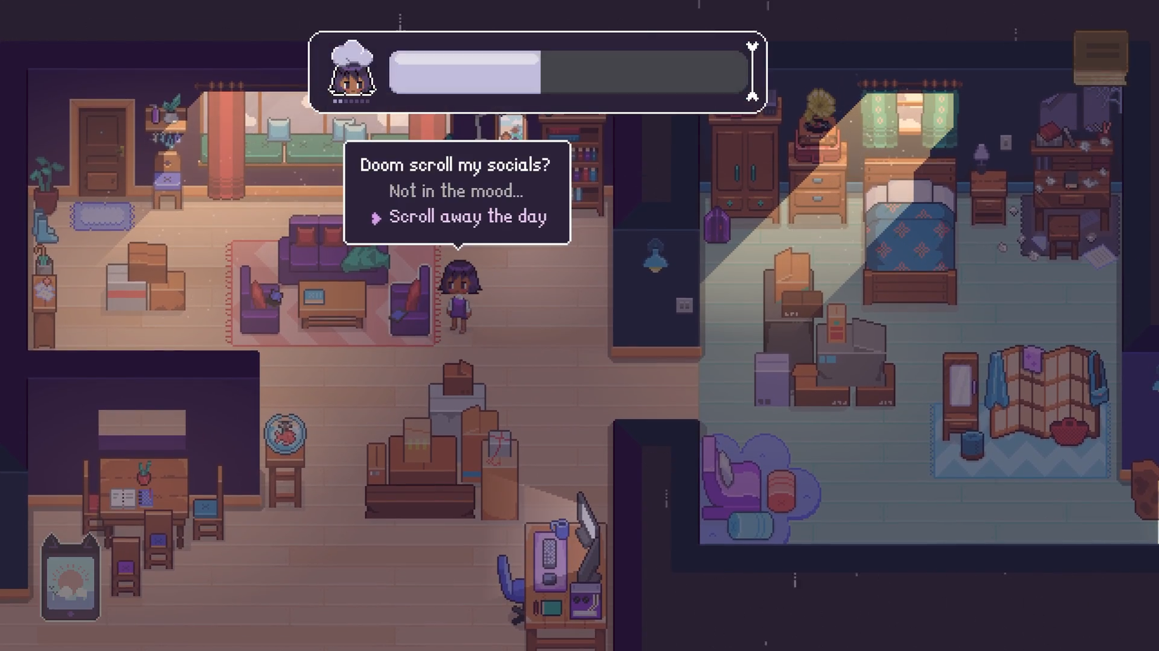 Alo wonders if she should doomscroll social media in Fishbowl.