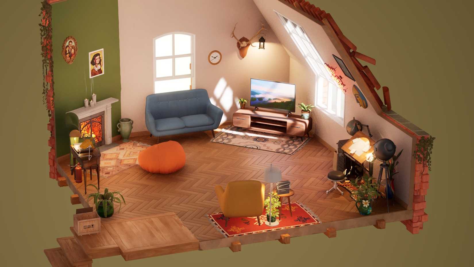 A cozy attic room in Hozy