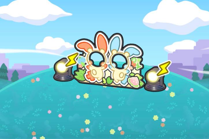 A photo-op cutout of Plusle and Minun beside two lights in Pokémon Pokopia.