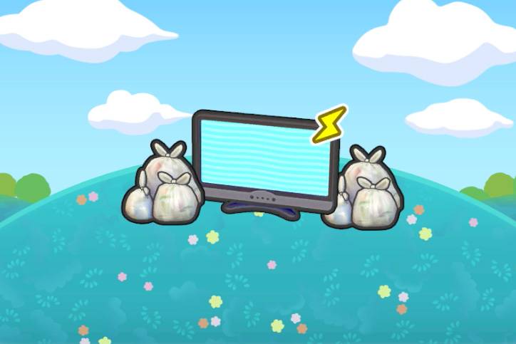 A TV in between garbage bags in Pokémon Pokopia.