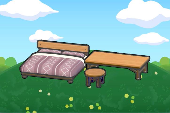 A set of brown modern furniture in Pokopia.