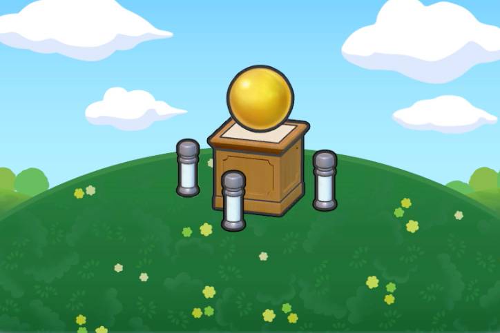 A huge golden sphere on display in Pokopia.