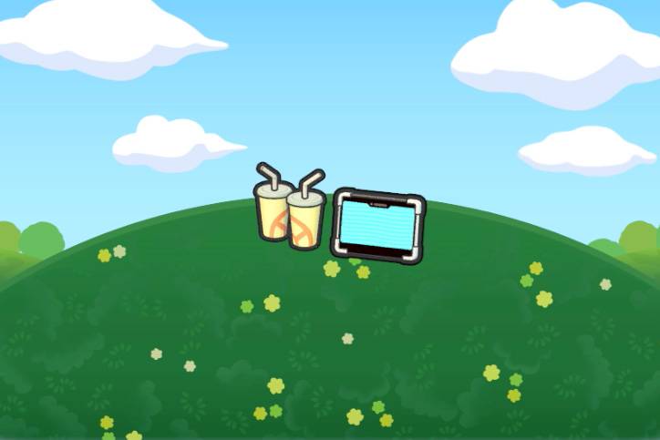 A tablet with paper cups in Pokopia.