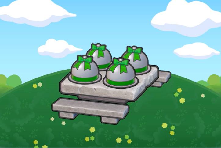 Four covered dinner plates on a table in Pokopia.