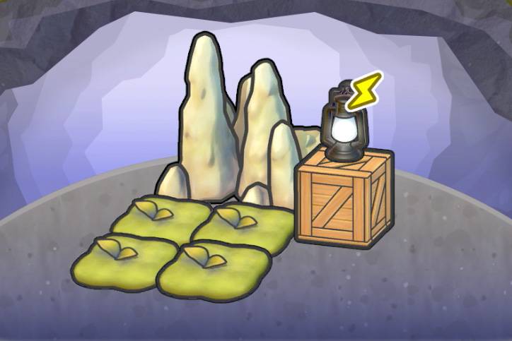 Limestone pointy rocks near moss in Pokopia.