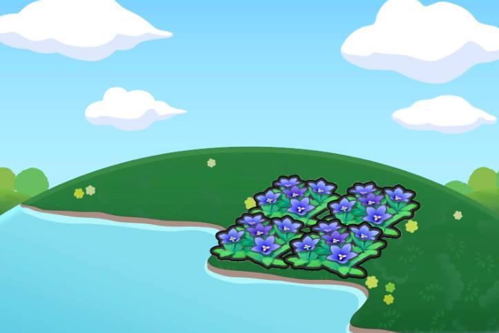 Blue flowers by water in Pokopia.