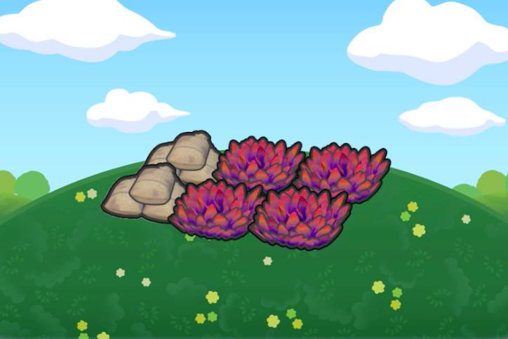 Red grass next to sandbags in Pokopia.