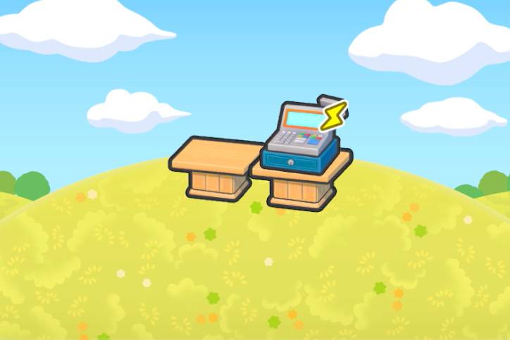 A counter with a cash register in Pokopia.