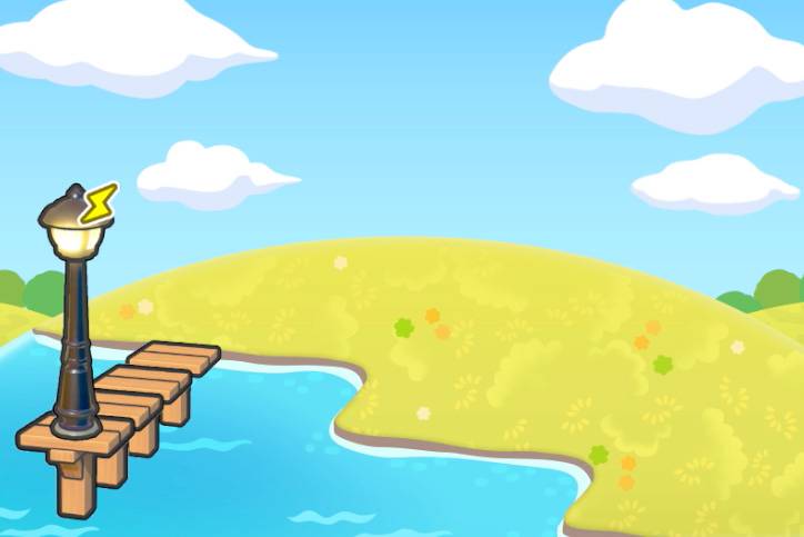 A lamp post on a dock in Pokopia.