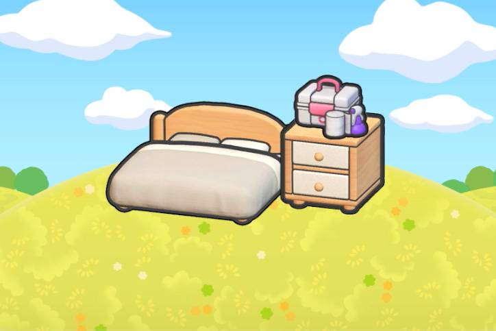 A bed next to a first-aid kit in Pokopia.