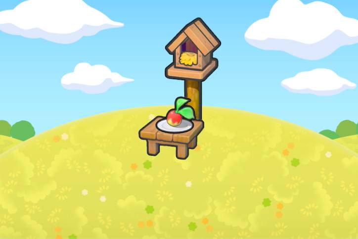 A bird house in behind a plated Leppa Berry in Pokopia.