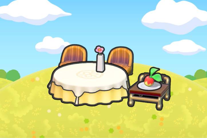 A plated Leppa Berry on a food cart brought up to a table in Pokopia.