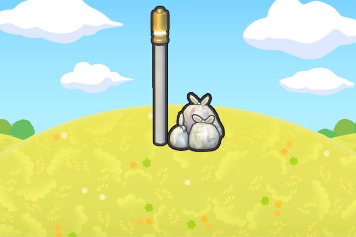 An electrical pole near some trash in Pokopia.